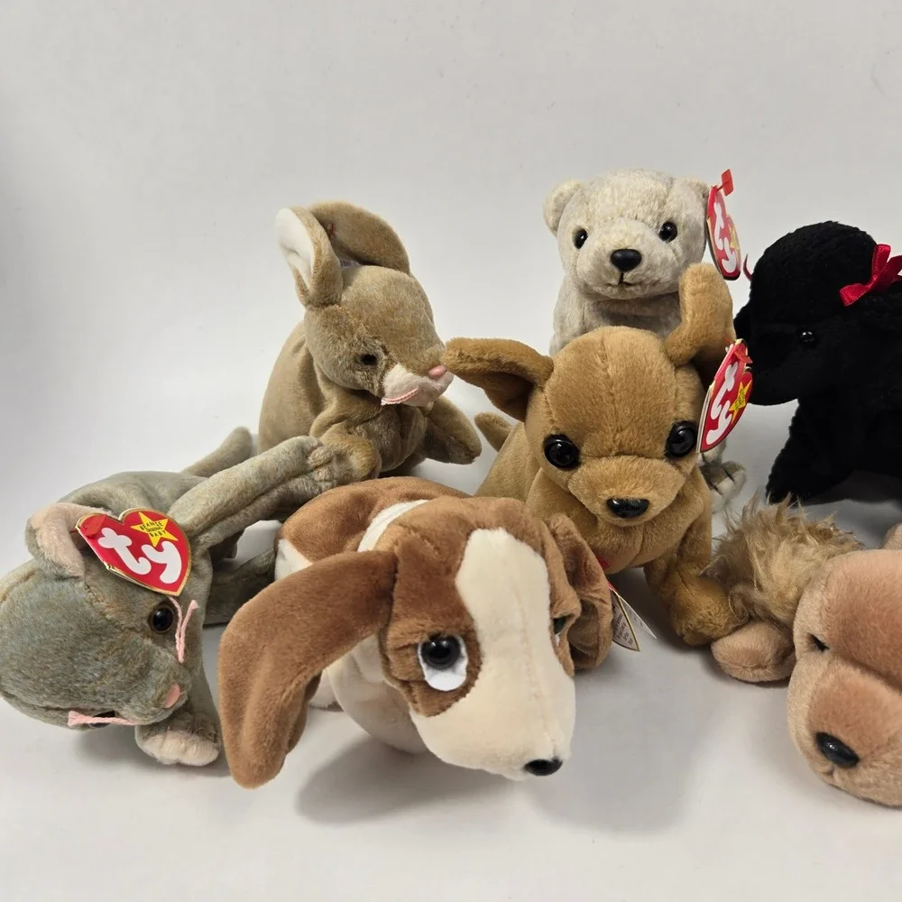 Ty Beanie Babies Dog Collection Tiny Gigi Spunky Wrinkles Tuffy Plush Lot of 7